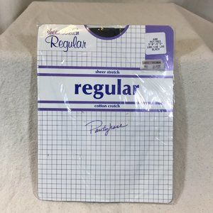 Vintage Sheer Stretch Regular Cotton Crotch Pantyhose #400 Black Pet/Med USA